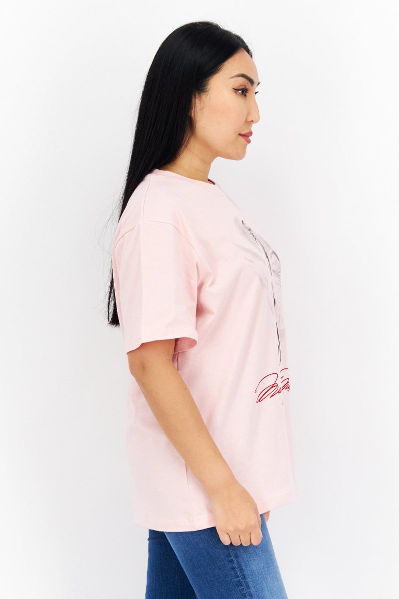 Marilyn Monroe Women Crew Neck Short Sleeve Graphic Print T-Shirt, Pink - Image 4